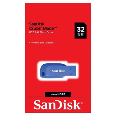Флеш-накопичувач SanDisk Cruzer Blade USB2.0 32GB Electric Blue (SDCZ50C-032G-B35BE) фото №3