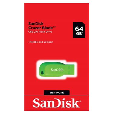 Флеш-накопичувач SanDisk Cruzer Blade USB2.0 64GB Green (SDCZ50C-064G-B35GE) фото №2