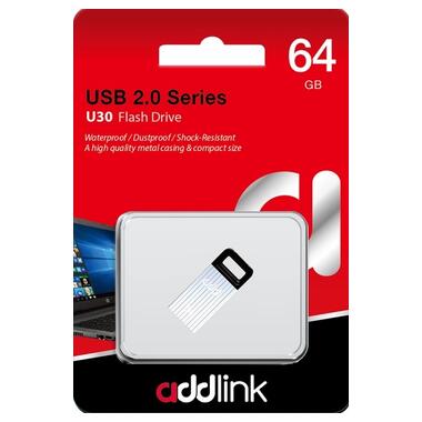 USB флеш накопичувач AddLink 64GB U30 Silver USB 2.0 (ad64GBU30S2) фото №2