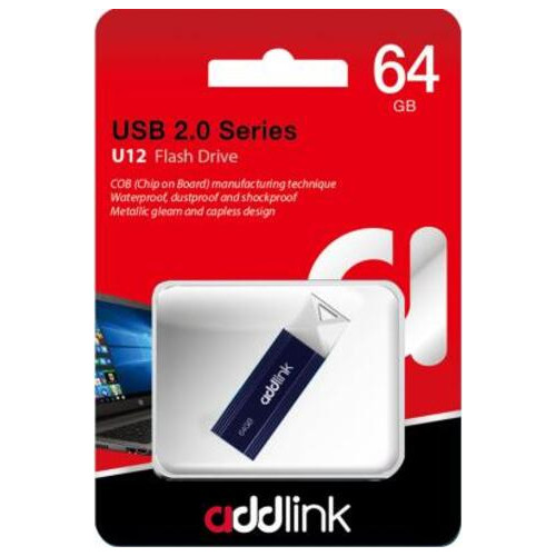 USB флеш накопичувач AddLink 64GB U12 Dark Blue USB 2.0 (ad64GBU12D2) фото №2