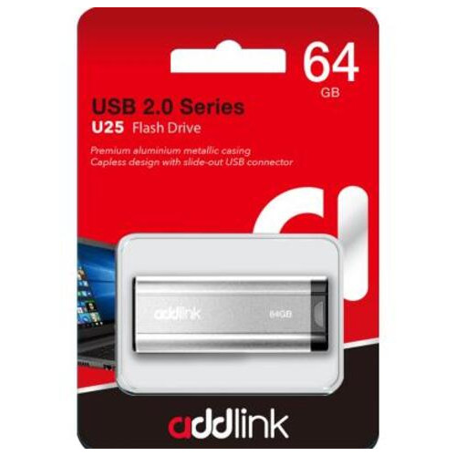 USB флеш накопичувач AddLink 64GB U25 Silver USB 2.0 (ad64GBU25S2) фото №4