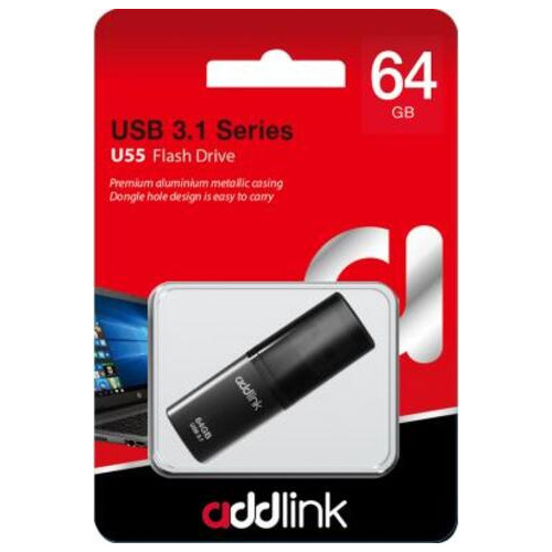 USB флеш накопичувач AddLink 64GB U55 Black USB 3.1 (ad64GBU55B3) фото №2