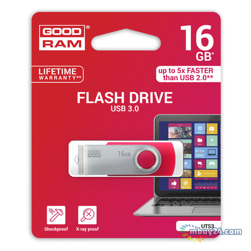 Флеш-накопичувач USB3.0 Goodram 16GB Twister Red (UTS3-0160R0R11) фото №1