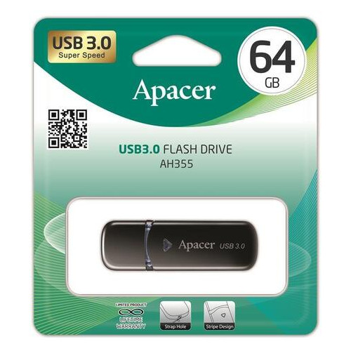 Флеш USB 3.0 64GB Apacer AH355 Black (AP64GAH355B-1) фото №3
