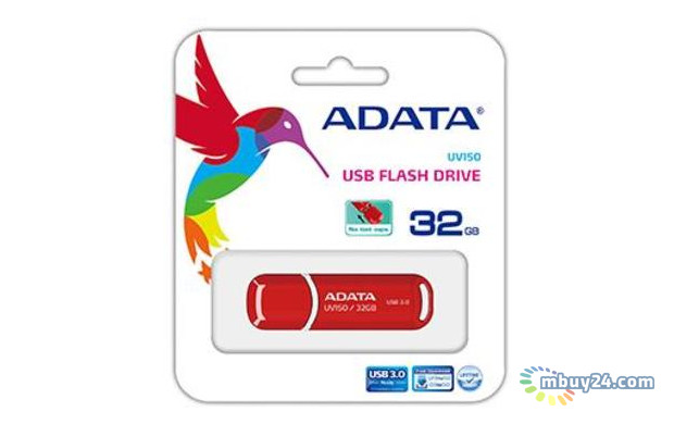Накопичувач A-Data 32GB USB 3.0 UV150 Red (AUV150-32G-RRD) фото №1