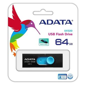 USB флеш накопичувач A-DATA 64GB UV320 Black/Blue USB 3.1 (AUV320-64G-RBKBL) фото №5