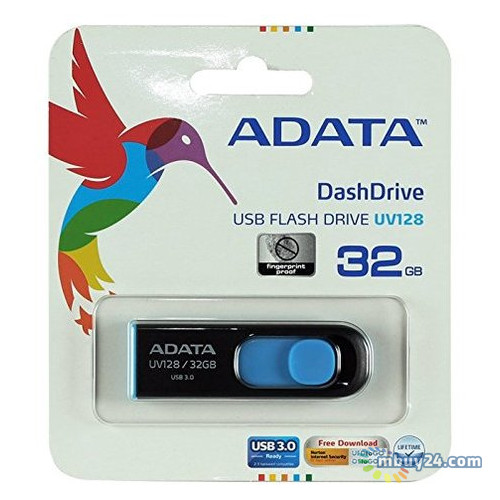 Флешка USB A-Data UV128 32GB Black-Blue (AUV128-32G-RBE) фото №3