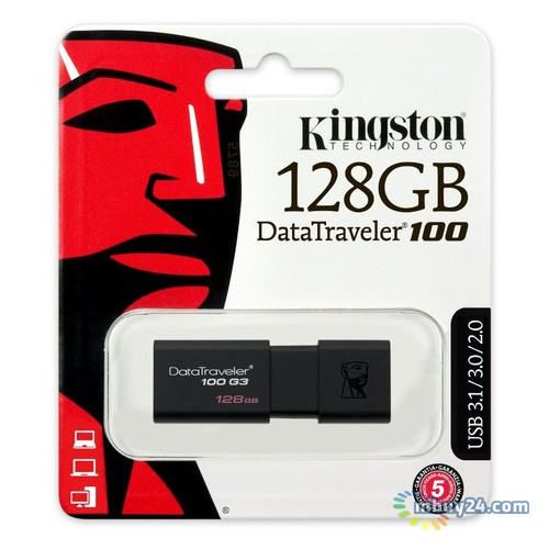 Флешка Kingston USB 3.0 128GB DT 100 G3 Black (DT100G3/128GB) фото №6