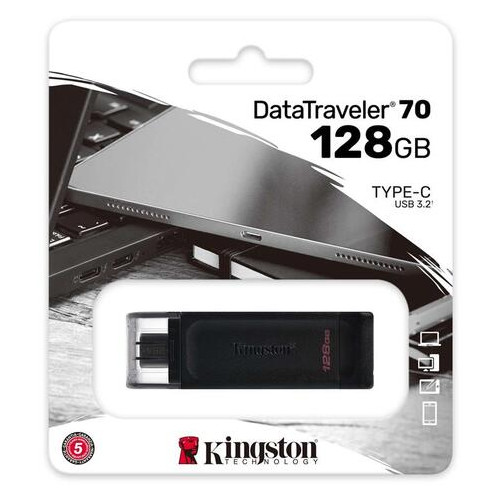 Флешка USB3.2 128GB Type-C Kingston DataTraveler 70 Black (DT70/128GB) фото №3
