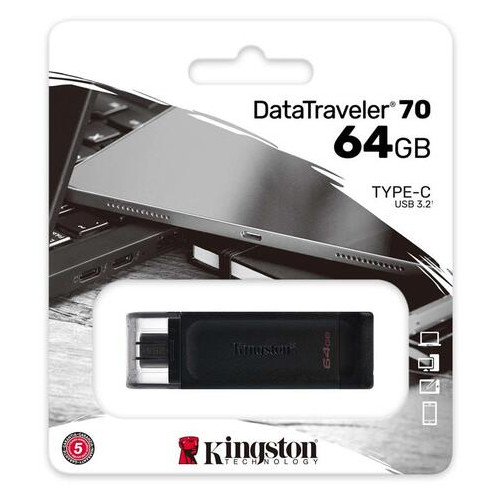 Флешка USB3.2 64GB Type-C Kingston DataTraveler 70 Black (DT70/64GB) фото №3