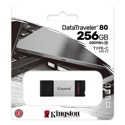 Флеш-накопичувач USB3.2 256GB Type-C Kingston DataTraveler 80 Grey/Black (DT80/256GB) фото №5
