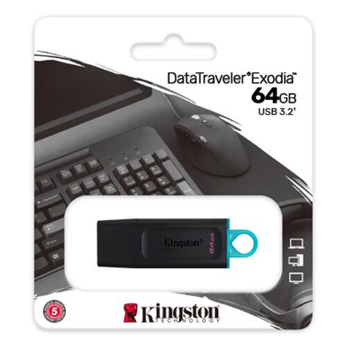 Флеш-накопичувач USB3.2 64GB Kingston DataTraveler Exodia Black/Teal (DTX/64GB) фото №3