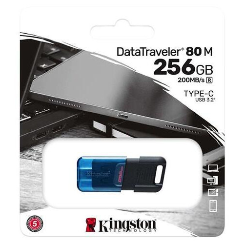 Флеш-накопичувач USB3.2 256GB Type-C Kingston DataTraveler 80 M Blue/Black (DT80M/256GB) фото №3