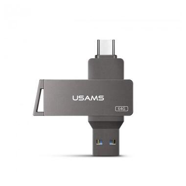 Флешка USAMS Type-C OTG USB3.0 Rotatable High Speed Flash Drive 64GB US-ZB200 сіра фото №2