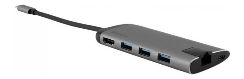 Концентратор USB-C Verbatim USB-C/3xUSB3.0/HDMI/SD/mSD/RJ45 (49142), сріблястий/чорний фото №1
