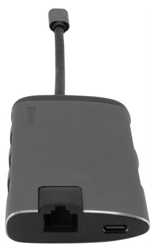 Концентратор USB-C Verbatim USB-C/3xUSB3.0/HDMI/SD/mSD/RJ45 (49142), сріблястий/чорний фото №2