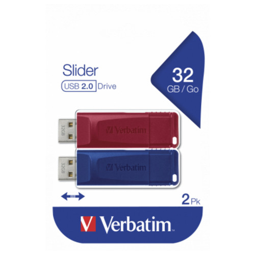 USB флеш накопичувач Verbatim 2x32GB Store'n'Go Slider Red/Blue USB 2.0 (49327) фото №8
