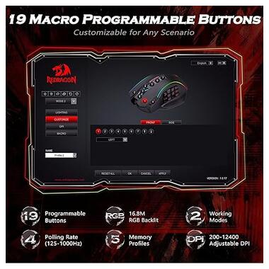Мышка игровая проводная Redragon M901K MMO Black фото №2