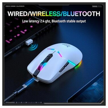 Мышь Onikuma RGB Tri-Mode Gaming Mouse CW928 белая фото №5