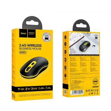 Миша HOCO Platinum 2.4 G business wireless mouse GM21 чорно-жовта фото №5