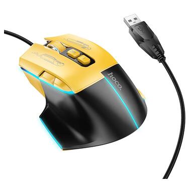 Миша HOCO GM31 Overlord светящаяся игровая проводная мышь Black Yellow (6942007629201) фото №1