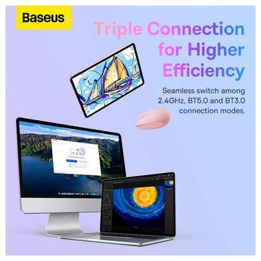 Миша Baseus F01B Tri-Mode Wireless Mouse |2.4G/BT5.0+BT3.0 | рожева фото №9