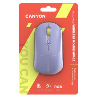 Миша бездротова Canyon MW-22 Dual Band RGB Wireless Mountain Lavender (CNS-CMSW22ML) фото №6