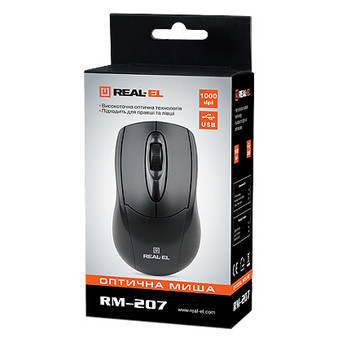 Мишка REAL-EL RM-207 (чорна) , USB, 1 Wheel, 1000cpi фото №3