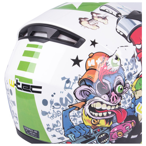 Детский интегральный шлем W-TEC FS-815G Tagger Green - M(49-50)/біло-Зелений з графікою (15310-M) фото №7