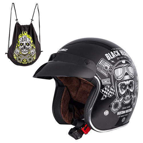 Мотоциклетний шолом W-TEC Kustom Black Heart - розмір XS(53-54)/чорний блиск (17240-XS-1) фото №1