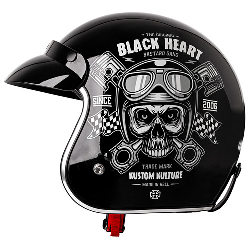 Мотоциклетний шолом W-TEC Kustom Black Heart - розмір XS(53-54)/чорний блиск (17240-XS-1) фото №2