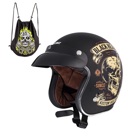 Мотоциклетний шолом W-TEC Kustom Black Heart - розмір XXL(63-64)/матовий чорний/skull horn (17240-XXL-2) фото №1