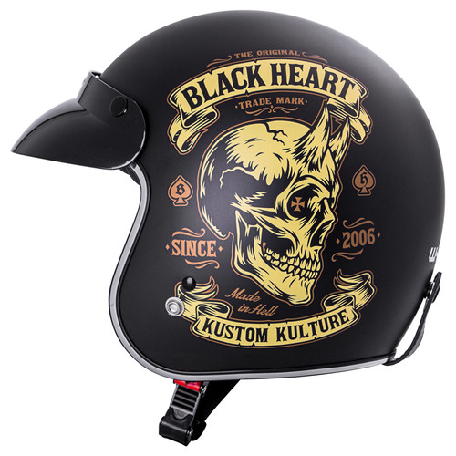 Мотоциклетний шолом W-TEC Kustom Black Heart - розмір XXL(63-64)/матовий чорний/skull horn (17240-XXL-2) фото №2