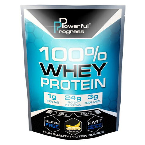 Сироватковий протеїн Powerful Progress 100 Whey Protein 1 кг банан фото №1