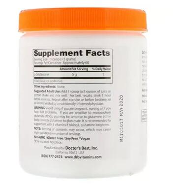 Амінокислота Doctor's Best Глютамин в порошку, L-Glutamine Powder, 300 гр. (DRB-00491) фото №2