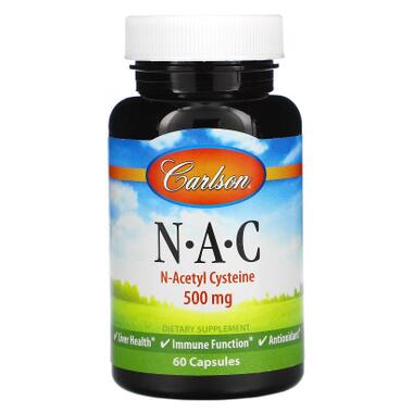 Амінокислота Carlson NAC (N-Ацетил-L-Цистеїн), 500 мг, 60 капсул (CAR-06770) фото №1