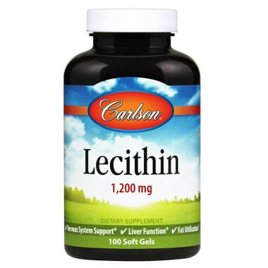 Амінокислота Carlson Лецитин, 1200 мг, Lecithin, 100 желатинових капсул (CL8621) фото №1