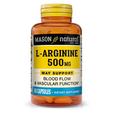 Амінокислота Mason Natural L-Аргінін 500 мг, L-Arginine, 60 капсул (MAV-12645) фото №1