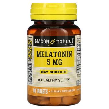 Амінокислота Mason Natural Мелатонін 5 мг, Melatonin, 60 таблеток (MAV-11145) фото №1