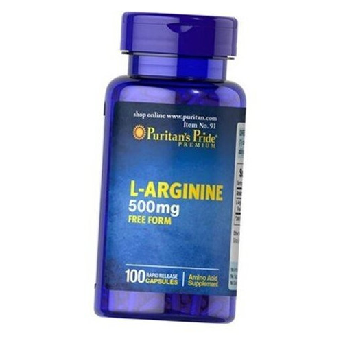 Амінокислота Puritans Pride L-arginine 500 mg 100 caps фото №1