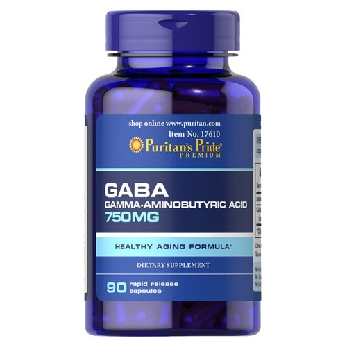 Амінокислота Puritan's Pride GABA (Gamma Aminobutyric Acid) 750 mg 90 капсул (CN2365) фото №1