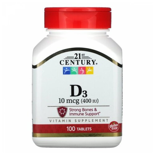 Вітамін Д3 21st Century Vitamin D3 400 МО 100 таблеток фото №1