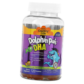 Риб'ячий жир для дітей у формі Дельфінчиків Country Life Dolphin Pals DHA 120таб (67124007) фото №1