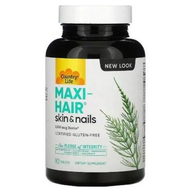Витаминно-минеральный комплекс Country Life Комплекс для Роста и Укрепления Волосс, Maxi-Hair, 90 Таблет (CLF-05029) фото №1