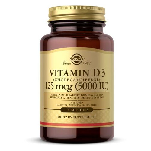 Вітаміни та мінерали Solgar Vitamin D3 (Cholecalciferol) 125 mcg 100 капсул фото №1