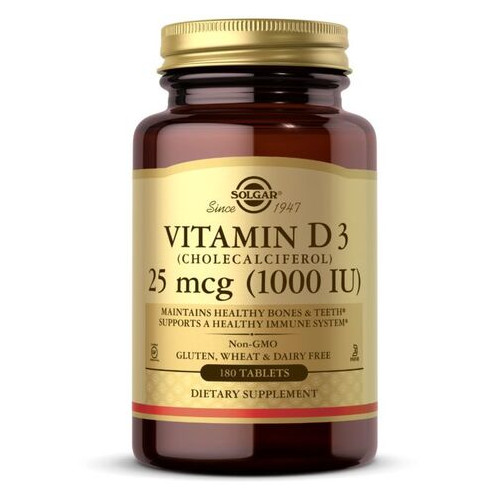 Вітаміни та мінерали Solgar Vitamin D3 (Cholecalciferol) 25 mcg 180 таблеток фото №1