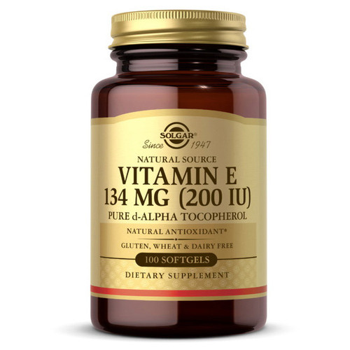 Вітамін Solgar Вітамін Е 134 мг натуральний 200 МО альфа-токоферолу 100 м'яких капсул фото №1