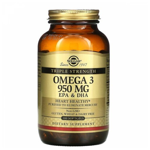 Омега-3 ЕПК та ДГК потрійна сила Solgar (Omega 3 EPA amp DHA) 950 мг 100 капсул фото №1