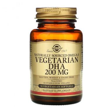 Натуральна Омега 3 ДГК рослинного походження Solgar (Naturally Sourced Omega-3 Vegetarian DHA) 200 мг 50 м'яких вегетаріанських таблеток (SOL-34845) фото №1