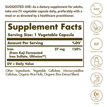 Залізо Solgar (EarthSource Food Fermented Koji Iron) 27 мг 60 вегетаріанських капсул (SOL-00535) фото №2